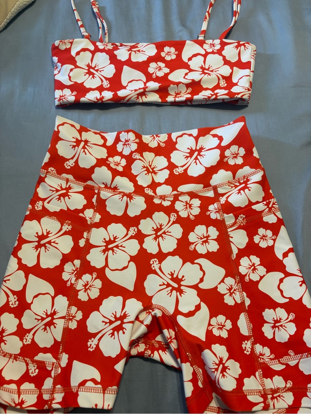 Women’s Red Floral Athletic Shorts - High-Waist Performance